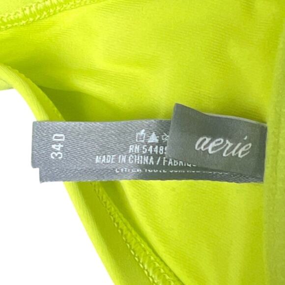 Aerie 34D Neon Yellow Swimwear Bikini Top Blue Bowtie Adjustable Halter Top - Picture 3 of 5